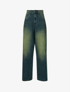 Stylish retro loose straight leg brown blue women jeans 