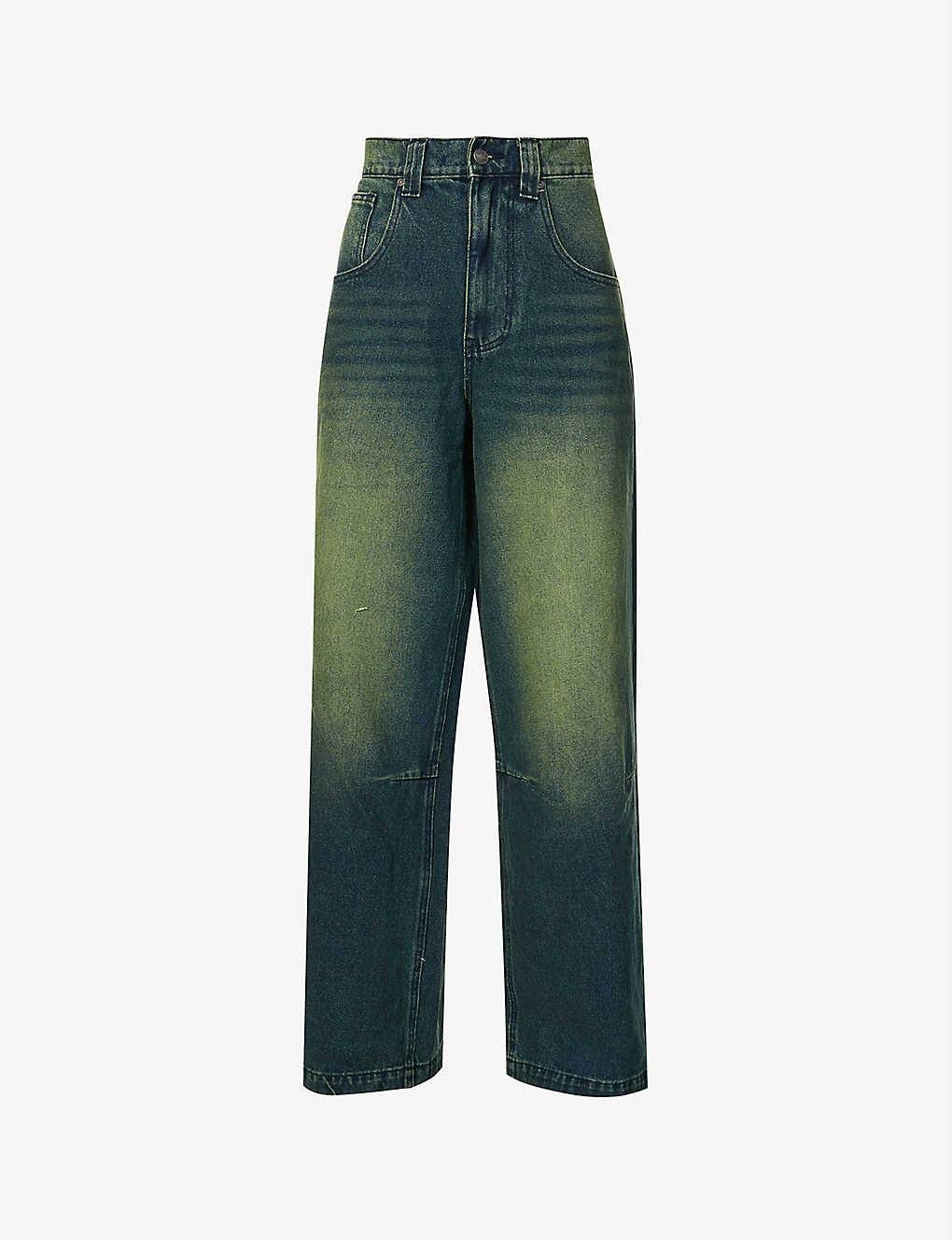 Stylish retro loose straight leg brown blue women jeans 