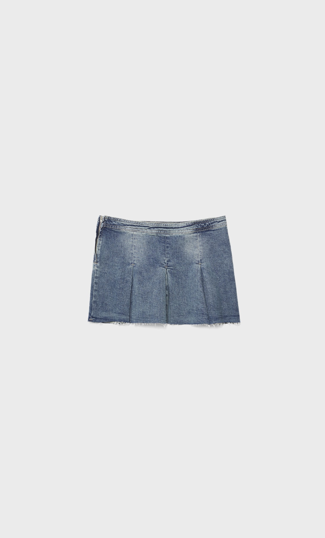 Low Rise Blue Denim Pleated Skirt Denim Mini Skirt