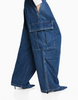 Stylish baggy loose blue elastic cargo wide-leg jeans for women