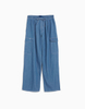 Twill Elastic Cargo Pants for women Simple loose light blue low-rise women's jeans with porckets