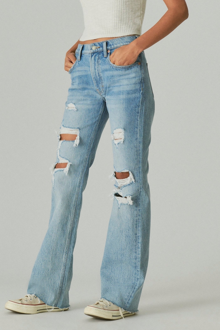 Fashion Ripped Flared Slim-fit light blue Jeans for women