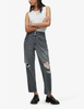 Stylish casual high-waisted baggy ripped gray jeans for women