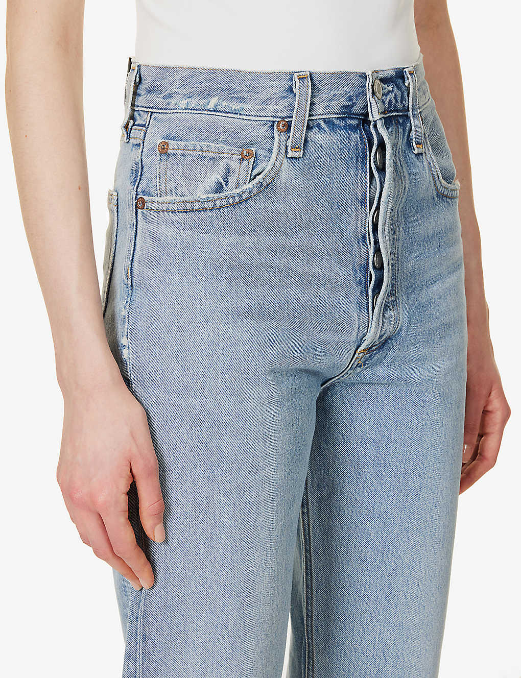 Skinny Slim straight leg light blue high-waisted ripped womens' jeans