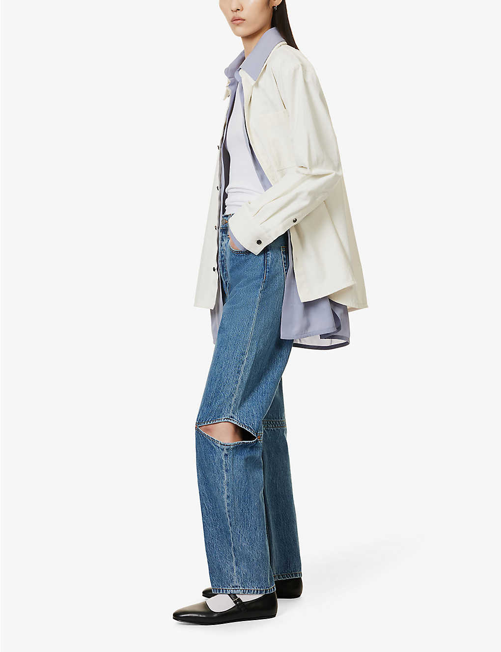 New Slim fit straight-leg blue snowflake wash jeans for women