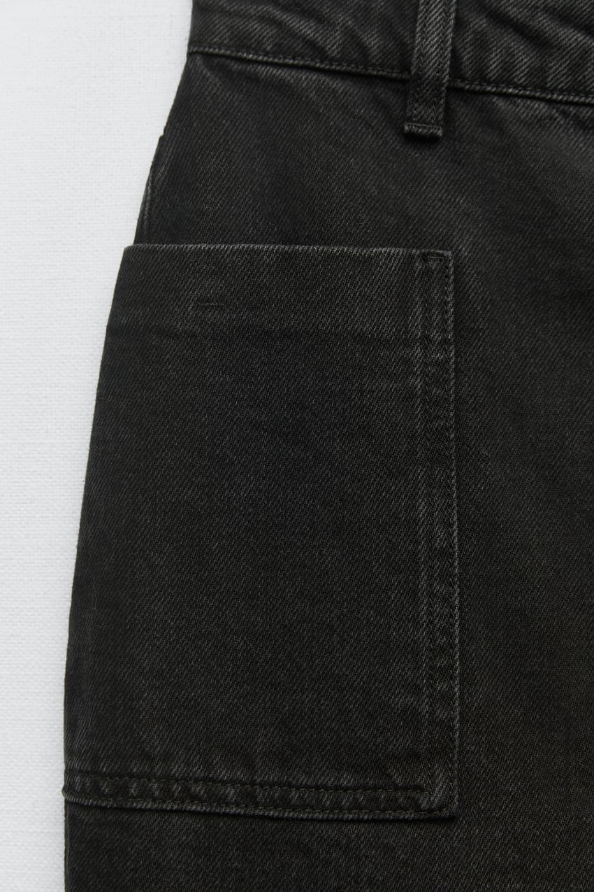  New Black Square Pocket Denim Skirt Women's Long Denim Skirt