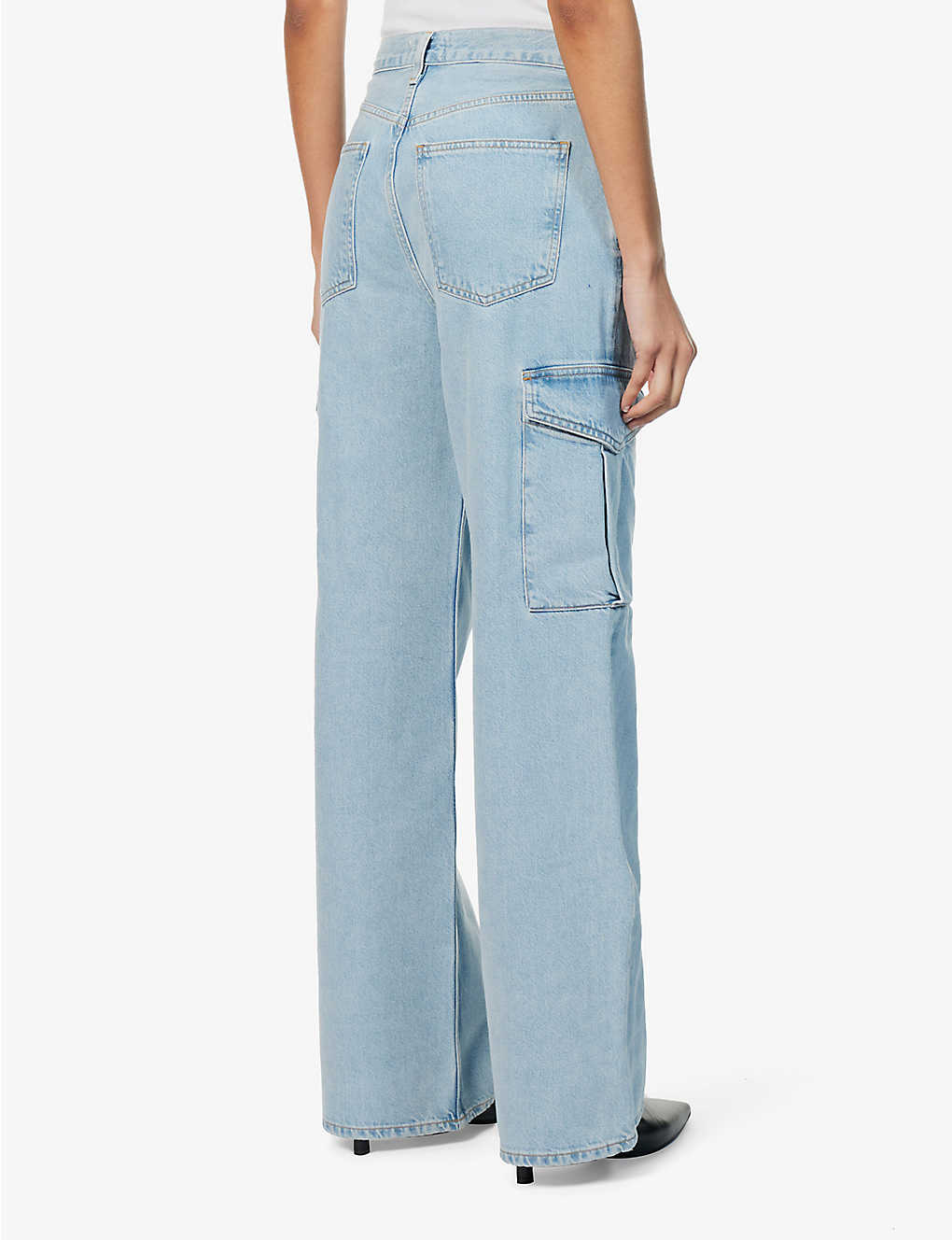 Light blue loose straight leg high-waisted Big Pocket Cargo Pants denim overalls for women