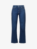 Mid-waist loose straight leg blue raw hem denim nine-point jeans for women