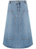 Fashion wash blue patchwork A-line denim skirt for women