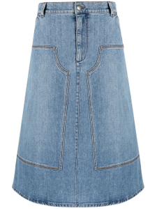 Fashion wash blue patchwork A-line denim skirt for women