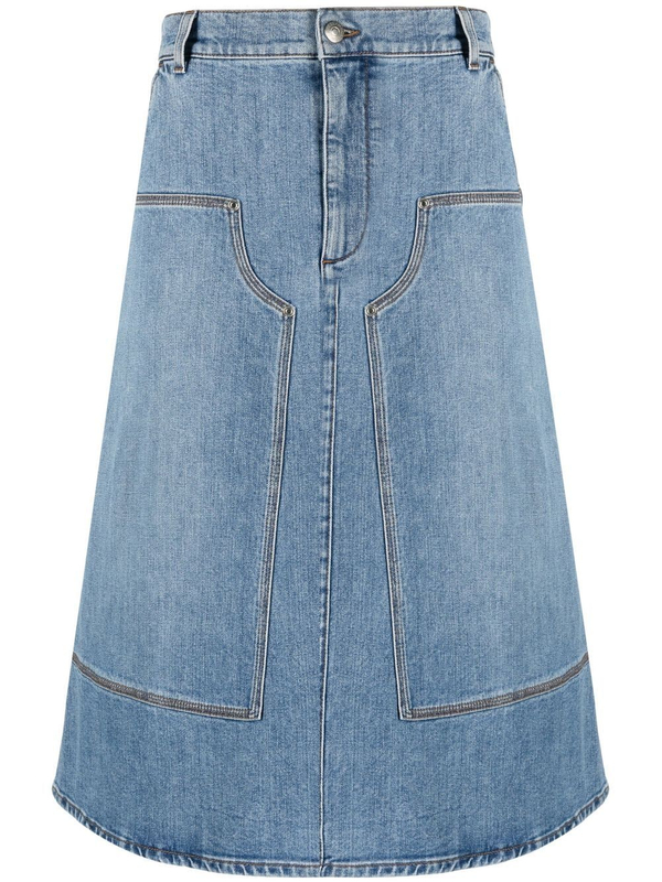 Fashion wash blue patchwork A-line denim skirt for women