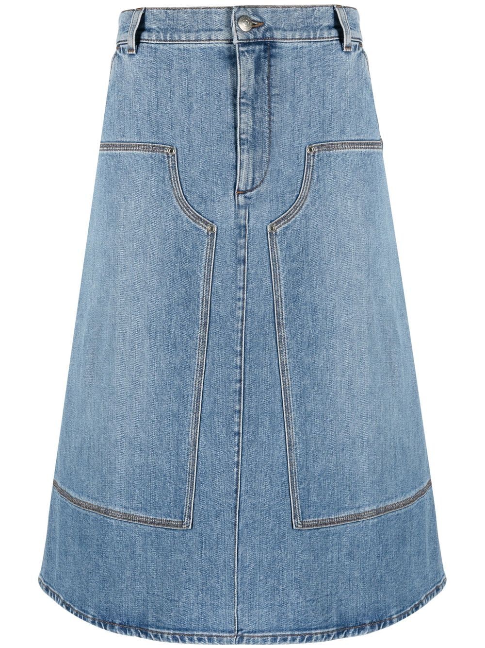 Fashion wash blue patchwork A-line denim skirt for women