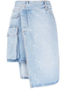 Asymmetrical Hemline Wavy Light Blue Skirt Big Pockets Women's Skirt 