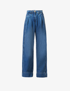 Retro fashion straight leg High-waisted Wide-leg loose blue Baggy jeans for women
