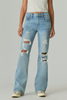 Fashion Ripped Flared Slim-fit light blue Jeans for women