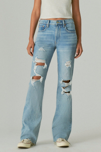 Fashion Ripped Flared Slim-fit light blue Jeans for women