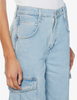 Light blue loose straight leg high-waisted Big Pocket Cargo Pants denim overalls for women