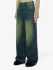 Stylish retro loose straight leg brown blue women jeans 