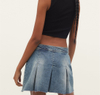 Low Rise Blue Denim Pleated Skirt Denim Mini Skirt