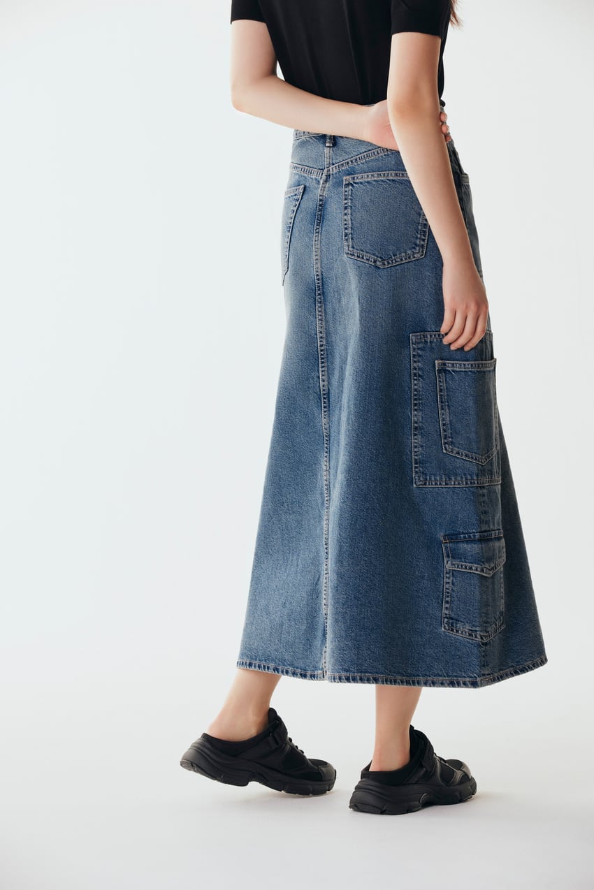 Fashion Women's Skirt Blue Cargo Pockets Skirt