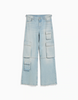 Women's Yellow And Blue Wide-leg Pants Cargo Pants 