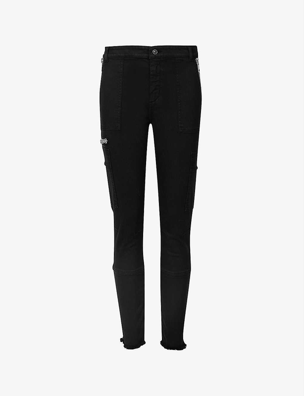 Comfortable slim high-waisted black cargo jeans for women