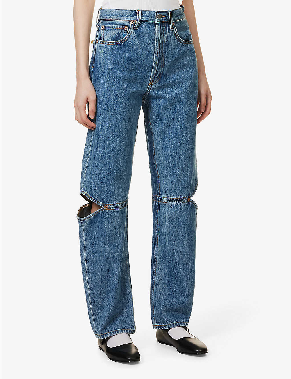 New Slim fit straight-leg blue snowflake wash jeans for women