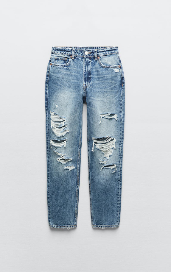 Fashionable fit light blue slim ripped denim jeans for women