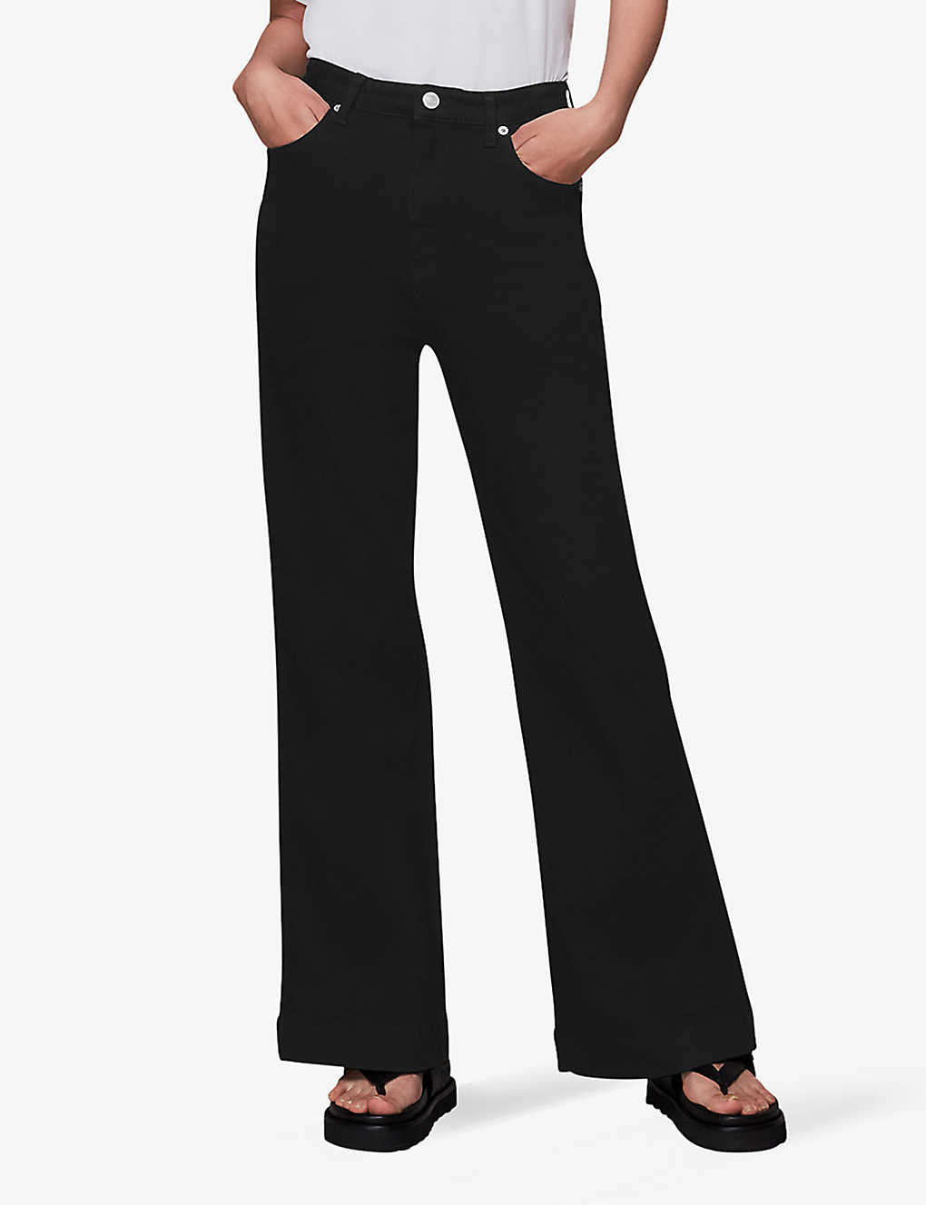 Classic black bell bottoms high-waisted slim-fit flared jeans for women