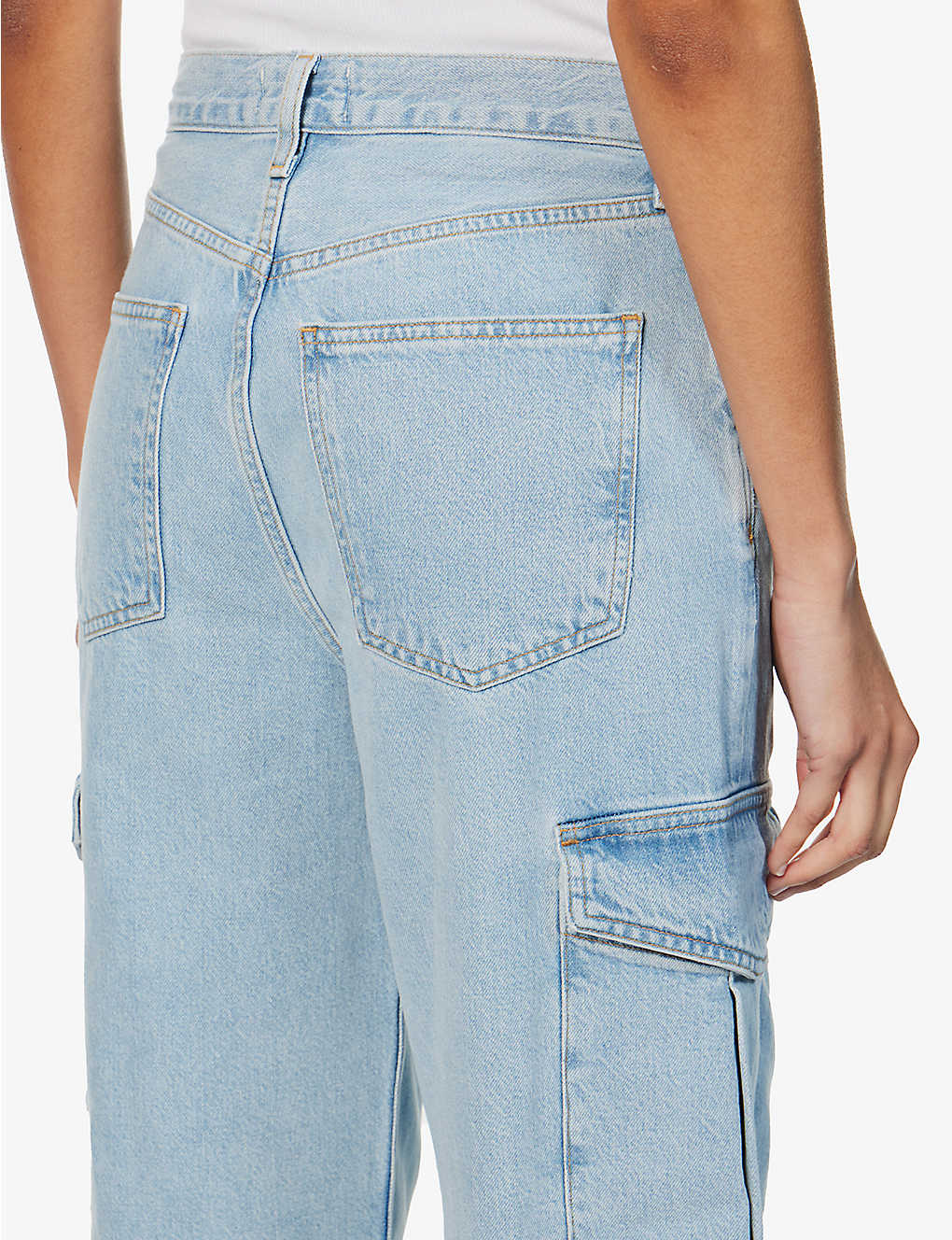 Light blue loose straight leg high-waisted Big Pocket Cargo Pants denim overalls for women