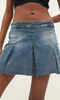 Low Rise Blue Denim Pleated Skirt Denim Mini Skirt