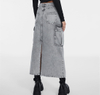 High-waisted Back Split Light Gray Denim Cargo Skirt