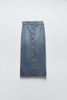 Women's Blue Color Belt Split Denim Long Skirt