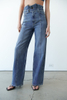 Blue Straight Leg Jeans with A Belt Strap at The Waist