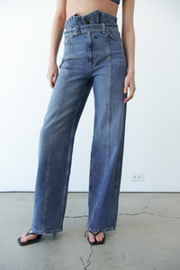 Blue Straight Leg Jeans with A Belt Strap at The Waist