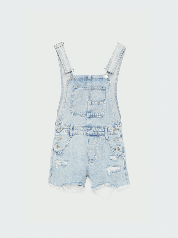 Light-colored denim ripped overalls for kids