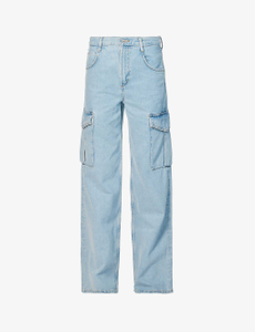 Light blue loose straight leg high-waisted Big Pocket Cargo Pants denim overalls for women