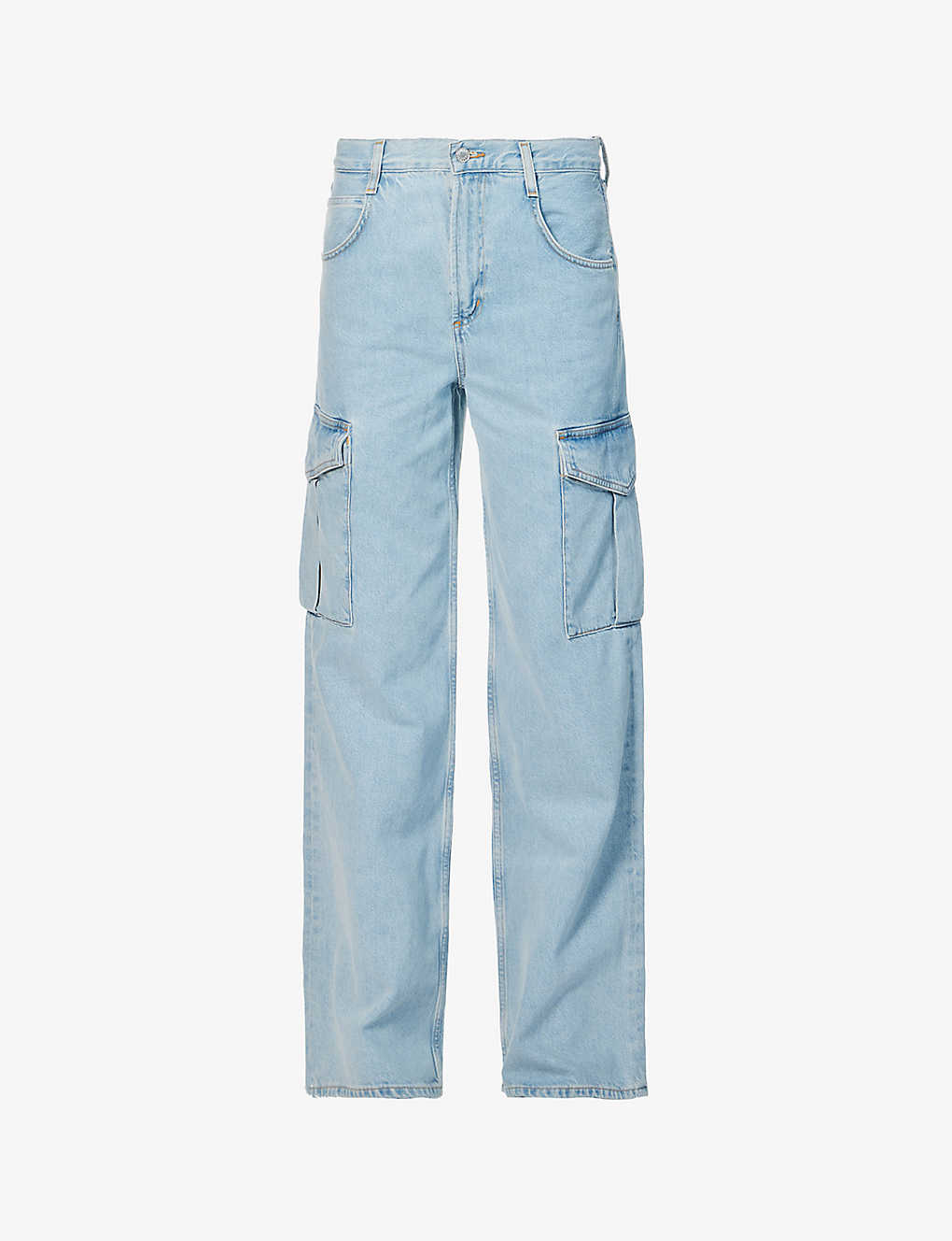 Light blue loose straight leg high-waisted Big Pocket Cargo Pants denim overalls for women