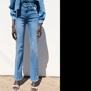 Fashion wash high-waisted slim flared blue bootcut jeans for women