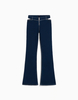 Stylish slim Zipper dark blue mid-waist Hollow bagless cutout Flared jeans for girls