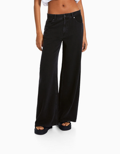 Classic loose straight leg high-waisted wide-leg black denim black jeans for women