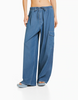 Twill Elastic Cargo Pants for women Simple loose light blue low-rise women's jeans with porckets