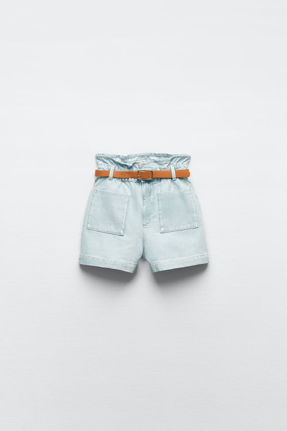  Summer Women's Denim shorts with elastic lace waist and square pocket