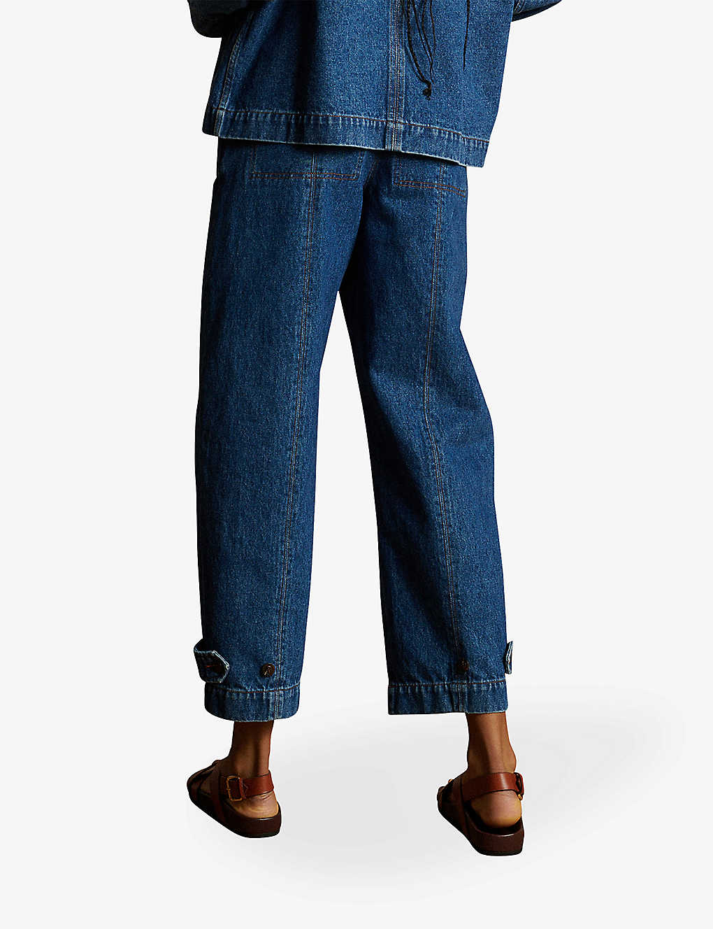 Fashionable loose skinny straight leg high-waisted blue jeans for women