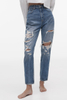 Fashionable fit light blue slim ripped denim jeans for women