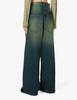 Stylish retro loose straight leg brown blue women jeans 