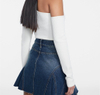 Stylish Vintage mini blue denim Pleated skirt Mini Low-rise with raw hem skirt for women