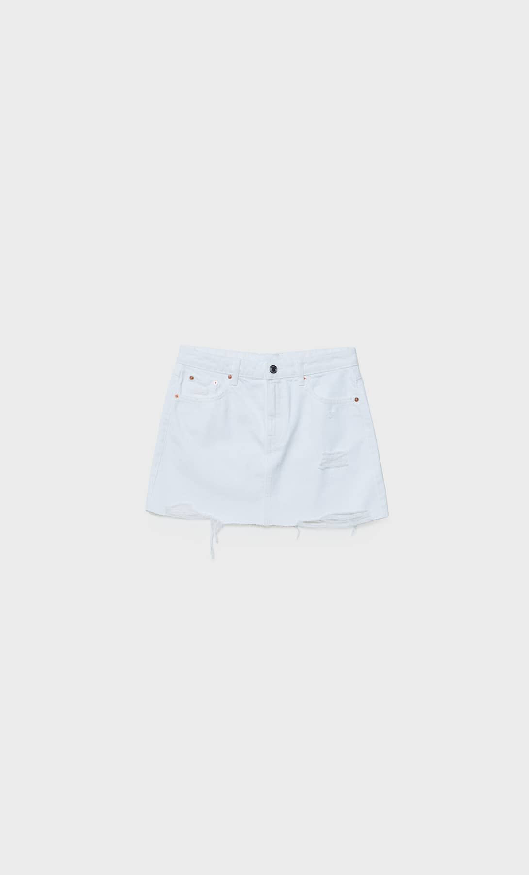 High Waist Ripped Short White Color Denim Skirt