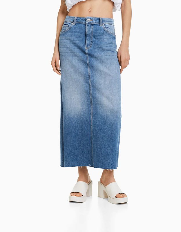 Classic High-waisted Normal Denim light blue loose comfortable Long women Skirt