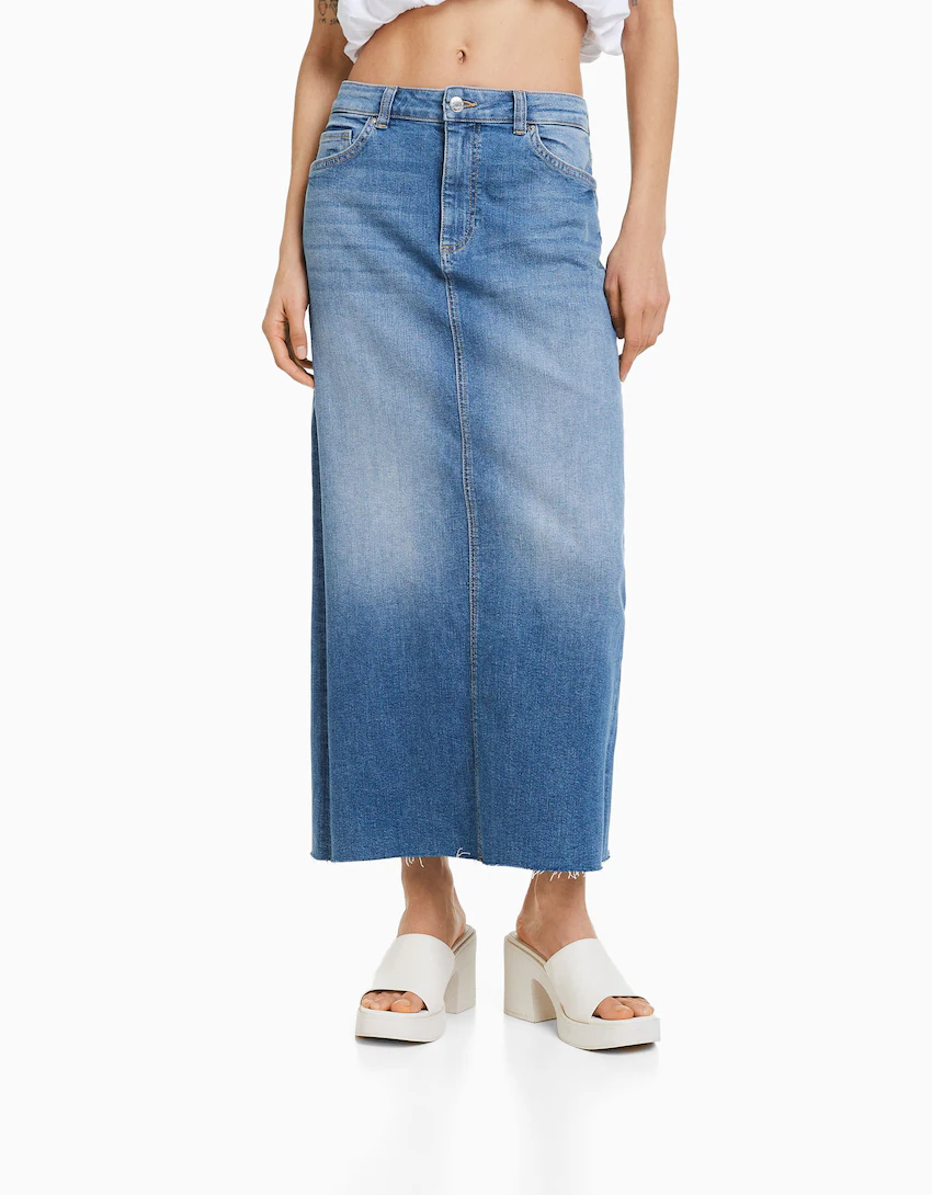 Classic High-waisted Normal Denim light blue loose comfortable Long women Skirt